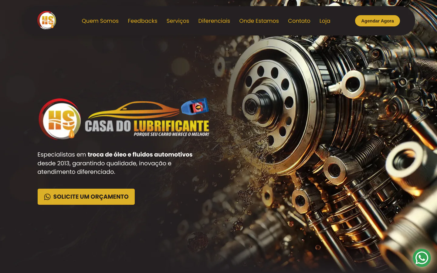 Primeira dobra real do site da HS Casa do Lubrificante