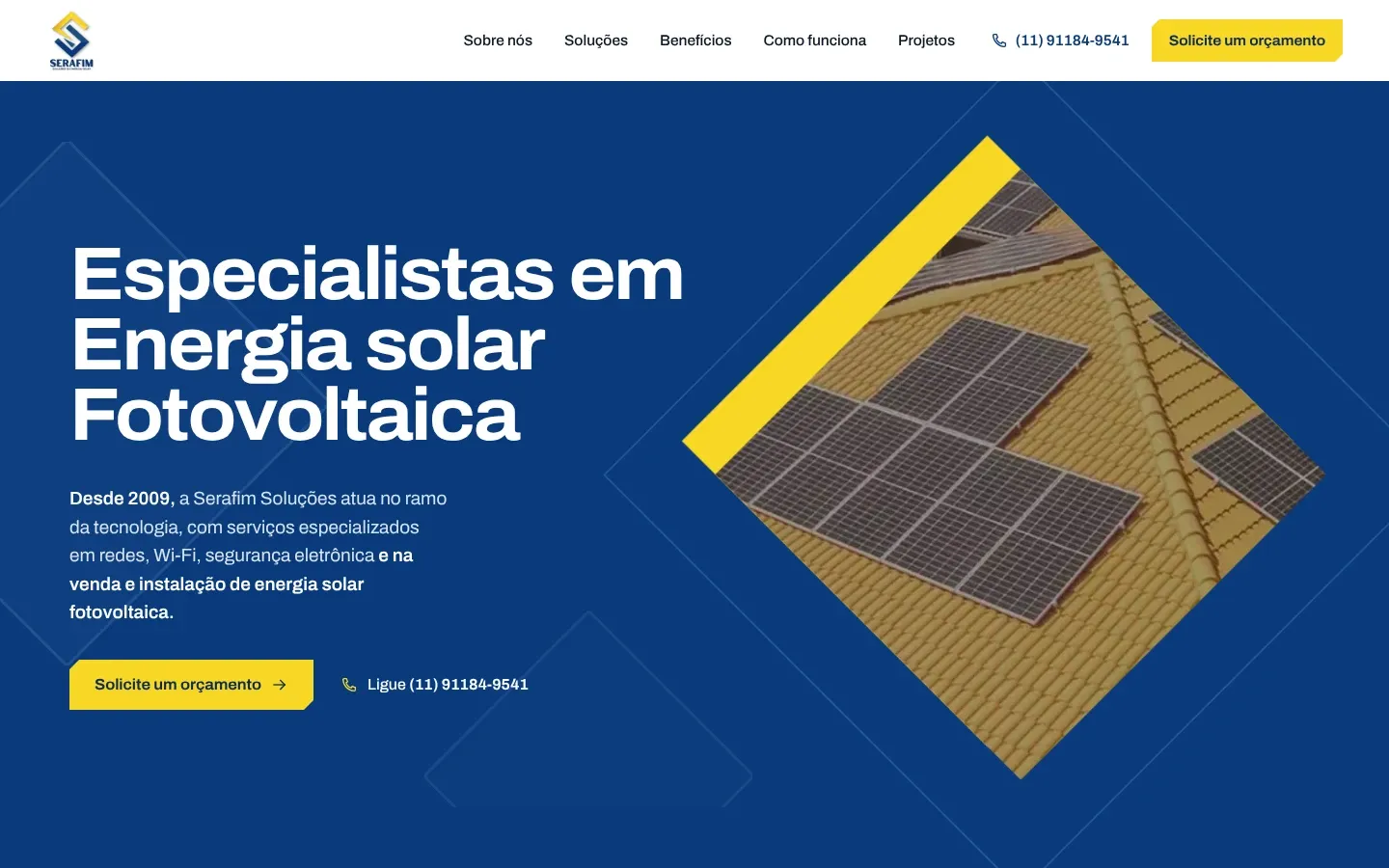 Primeira dobra real do site da Serafim Soluções
