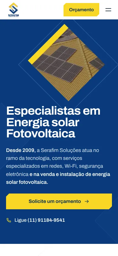 Captura real da versão para celular da Serafim Soluções